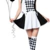 Female in white and black jester costume