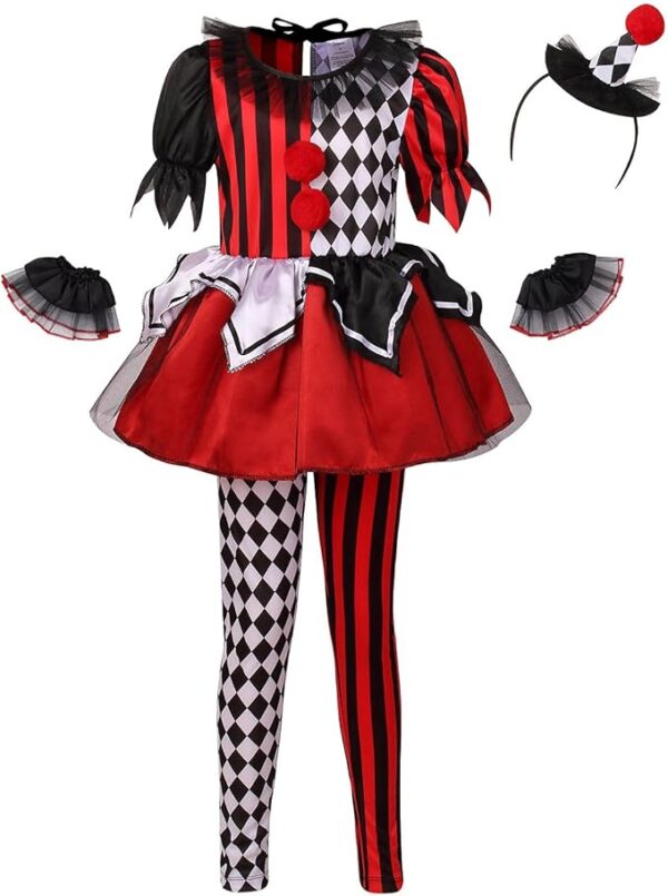 Girl's jester clown costume set
