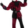 Red and black scary jester costume for kids