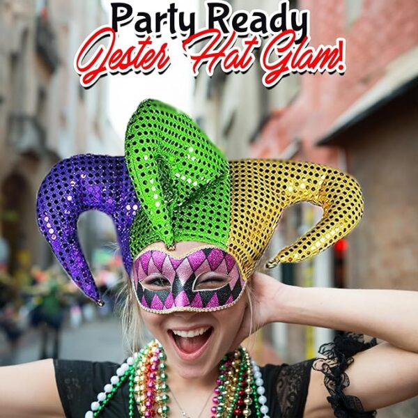 Mardi Gras Sequin Jester Hat - Image 2