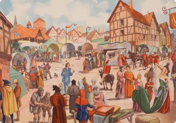hundred year war times market place in village drawing