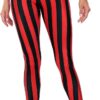 Front view of red and black striped leggings