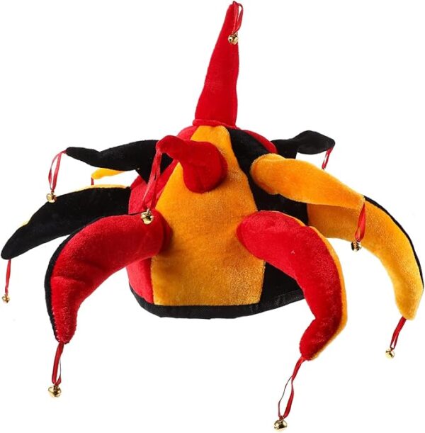 Jester clown hat in red, black and yellow colors