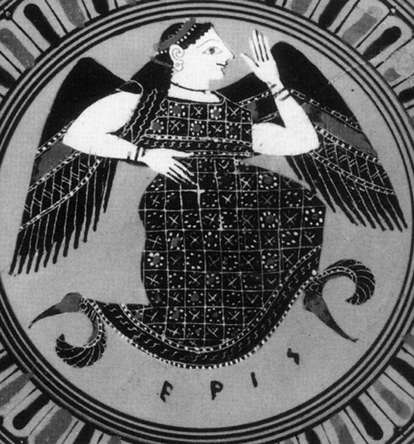 Tondo of Eris from Greek Mythology in monochrome