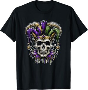Vintage Retro Mardi Gras Jester Skull Tshirt