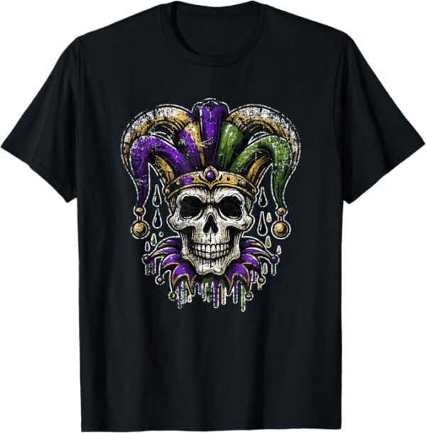 Vintage Retro Mardi Gras Jester Skull Tshirt