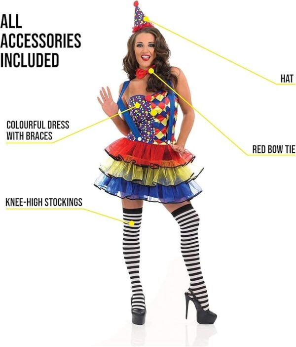 colorful clown women costume inclusions