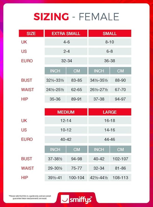 clown lady costume size chart