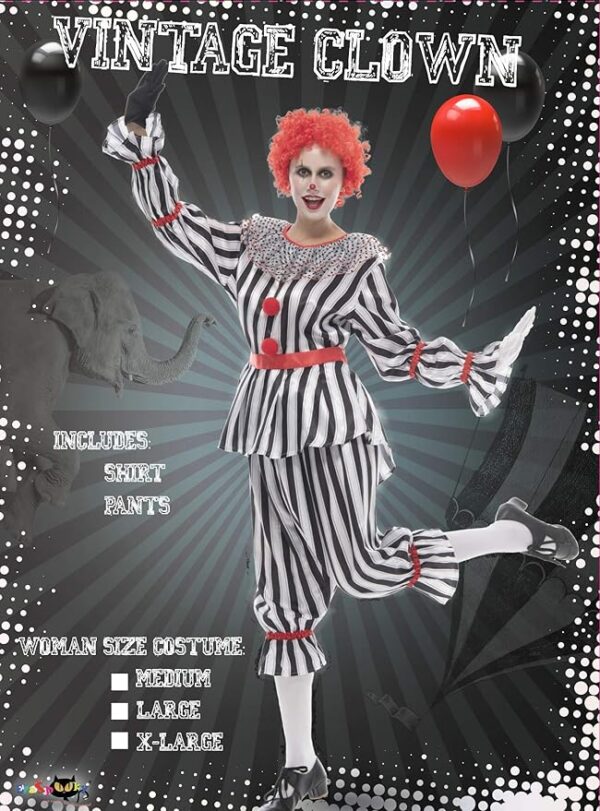 women creepy clown costume packaging