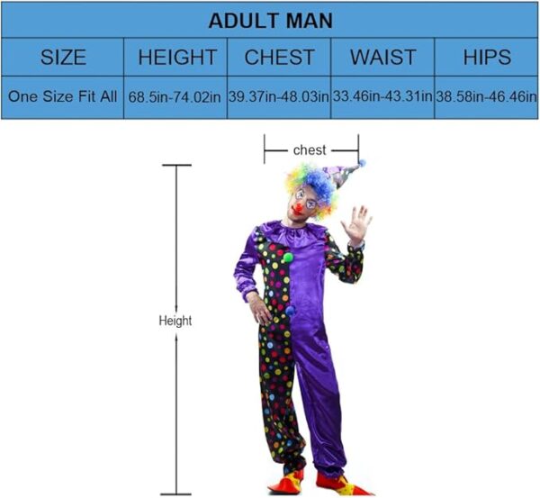 circus clown costume size
