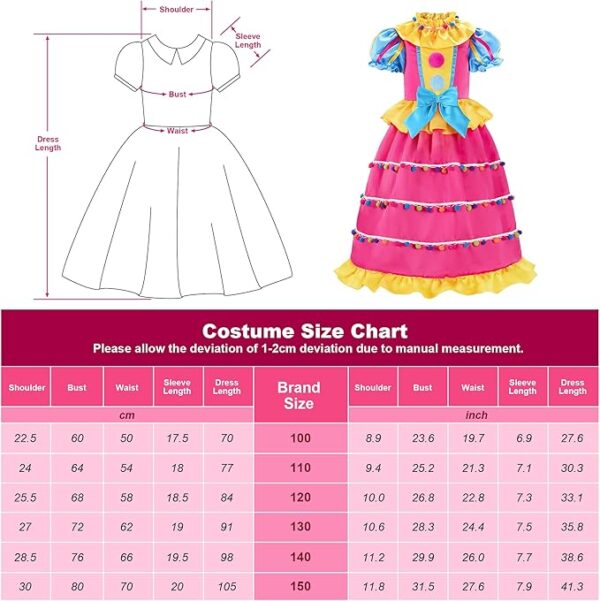 girl clown costume size chart