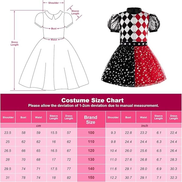 clown halloween costume size chart