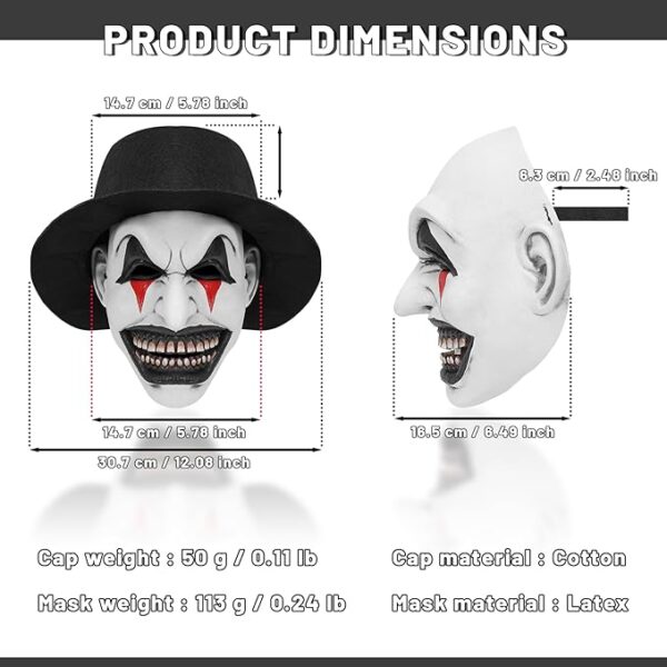 halloween clown mask dimensions