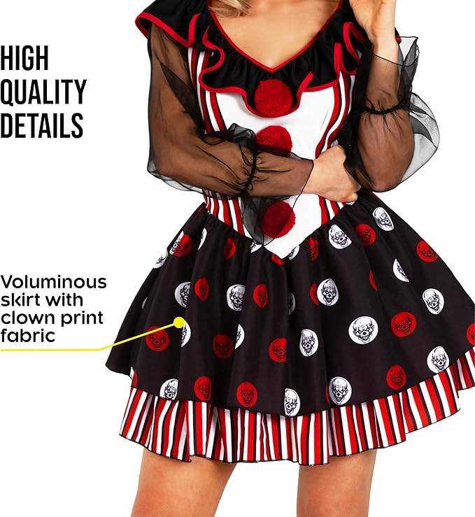 women scary clown costume details