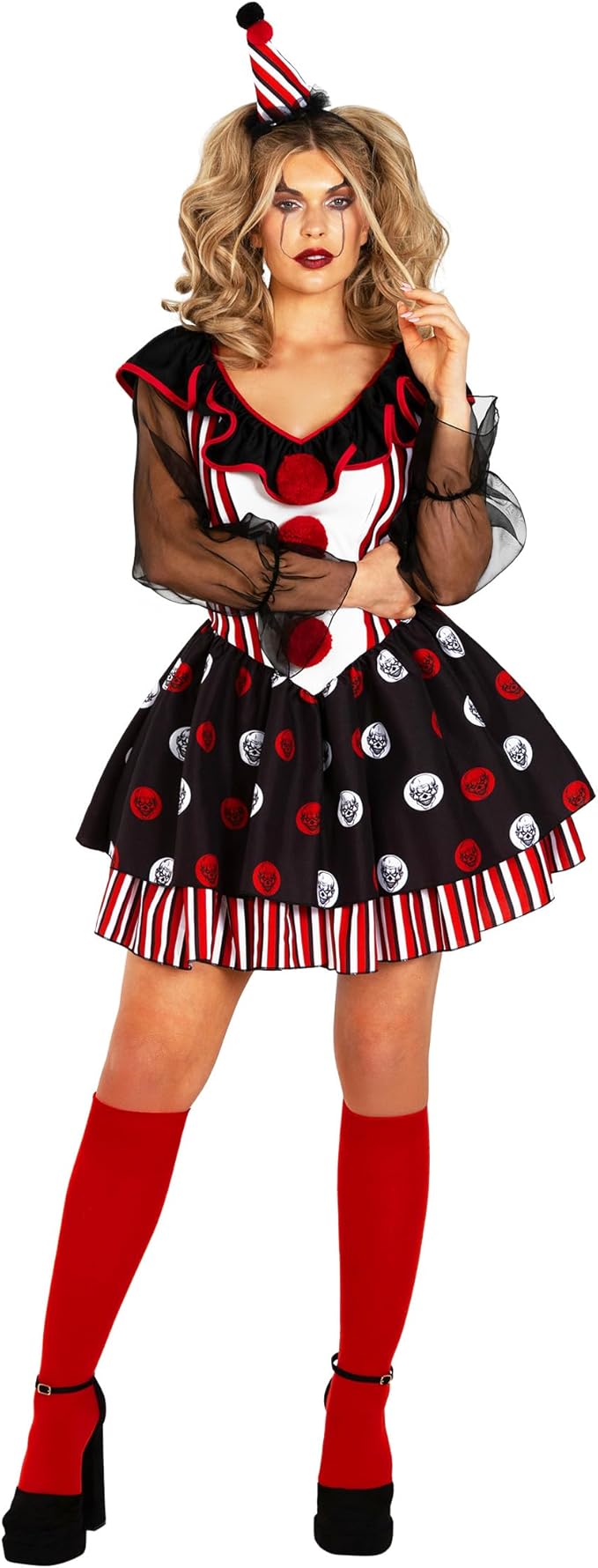 women scary clown costume front view