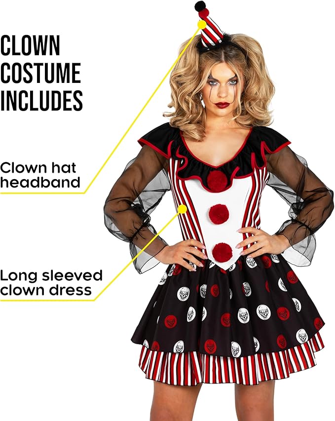 women scary clown costume inclusions