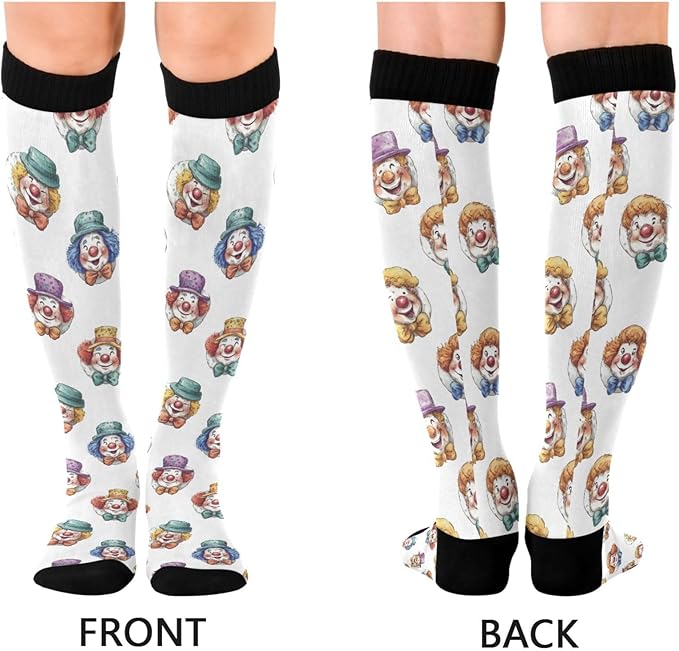 clown pattern socks front and back view